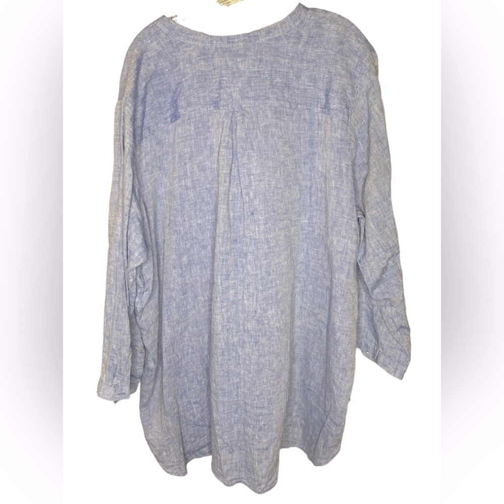LL Bean Women's Premium Washable Linen Shirt, Splitneck Tunic Long-Sleeve Sz 3X - Picture 2 of 6